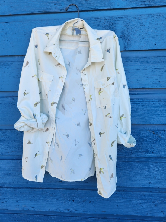 Eddie Bauer Tops - Eddie Bauer Light Blue Button-Down Shirt with Bird Print